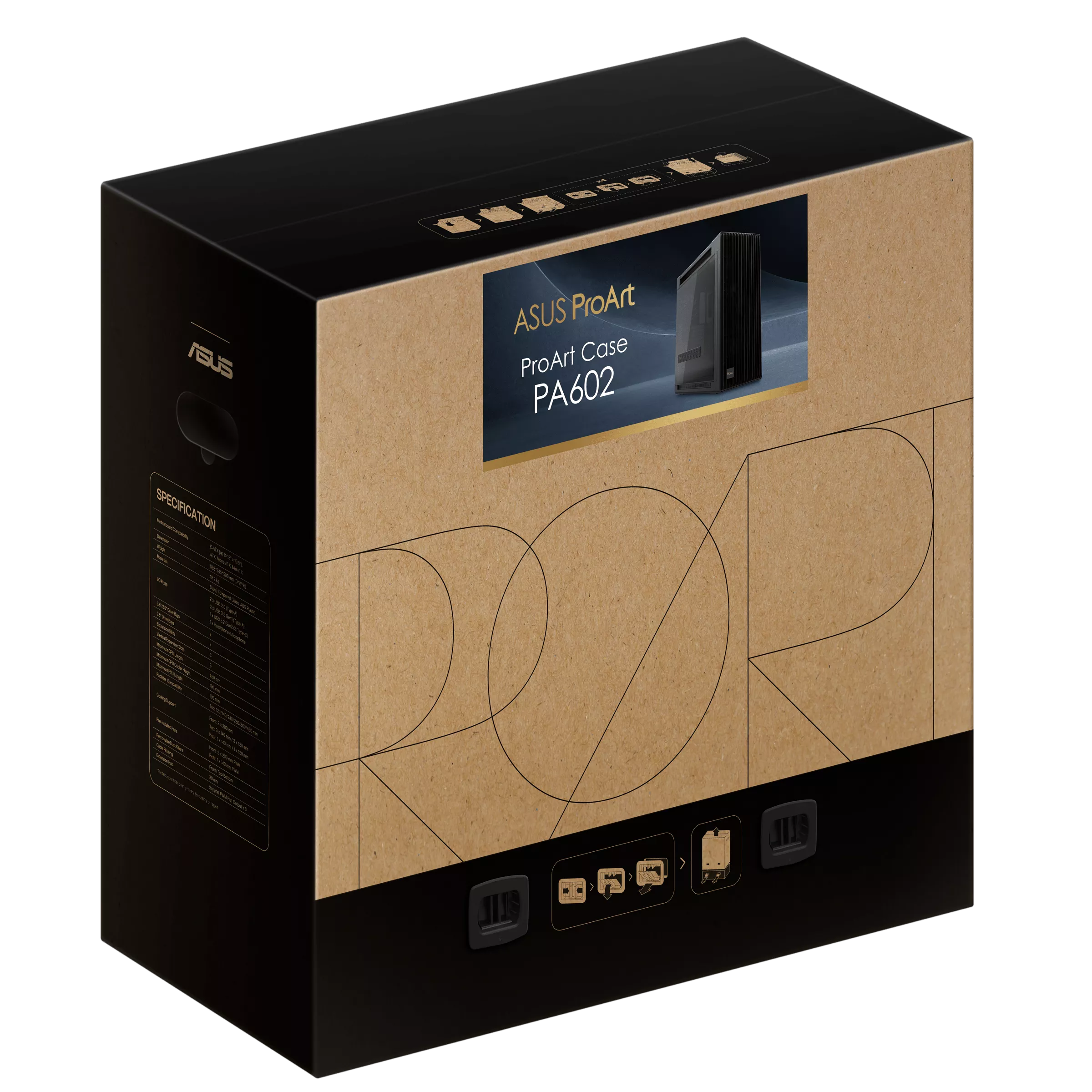 ASUS ProArt PA602 E-ATX , 420 mm radiator support, one 140 mm and two 200mm pre-installed GAMING CASE ASUS ProArt PA602 E-ATX , 420 mm radiator support, one 140 mm and two 200mm pre-installed GAMING CASE